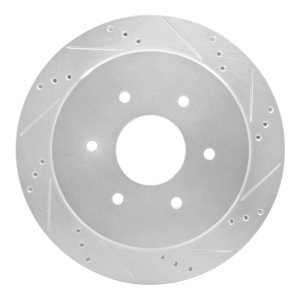 Nissan Titan Brake Rotor (1) - Rear Right - R1 Concepts - Drilled & Slotted - Silver - `17-`24